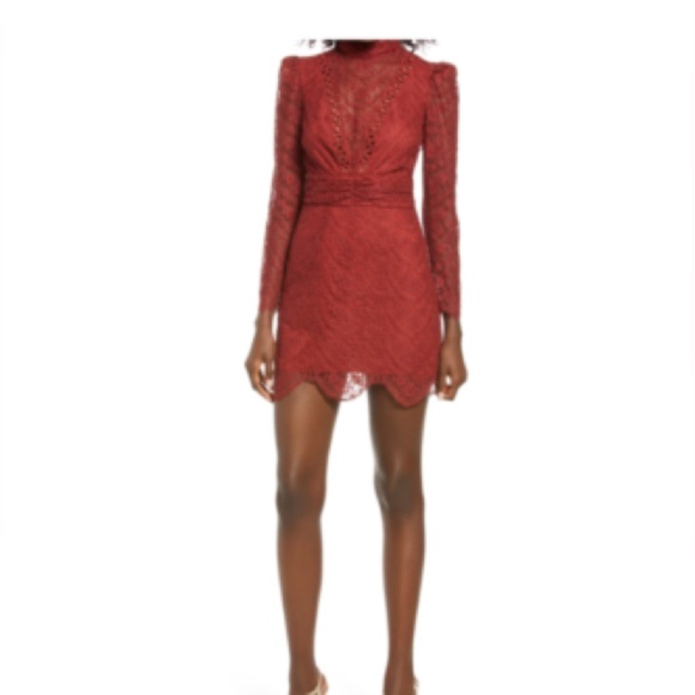 Saylor Celia Puff Shoulder Lace Mini Dress Russet Small NWT